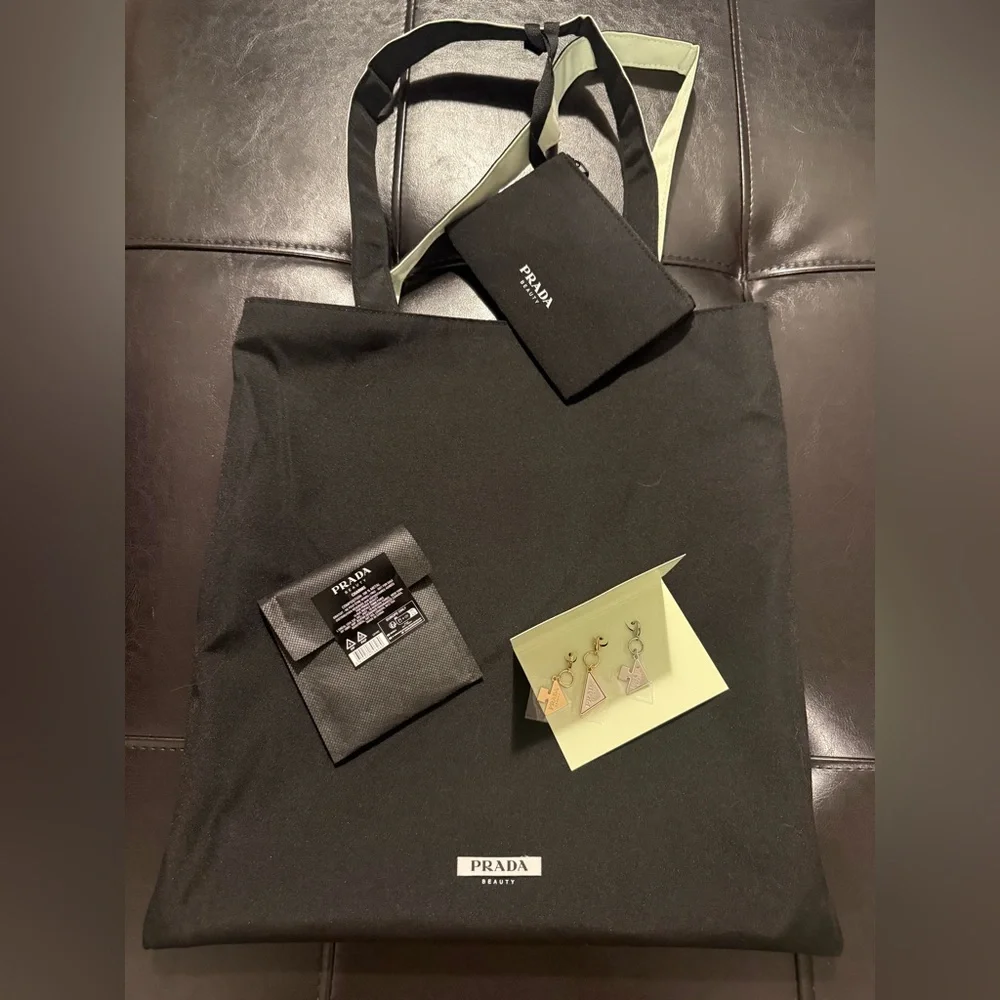 NEW Prada reversible Black/lime beauty Tote Bag with charms and smaller pouch - Picture 2 of 6